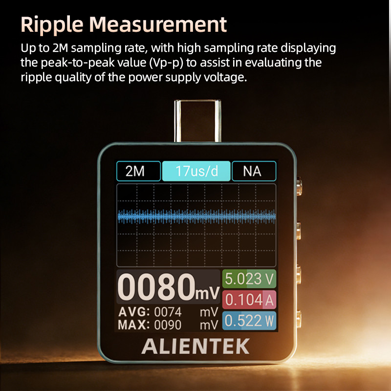 ALIENTEK C2 USB Tester Power Meter Voltmeter Ammeter PD3.2 Fast Charging Protocol Trigger Ripple