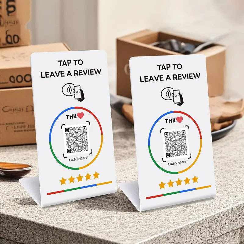 13.56Mhz programmable Google Review Card NFC station table NFC Google Reviews display bending card
