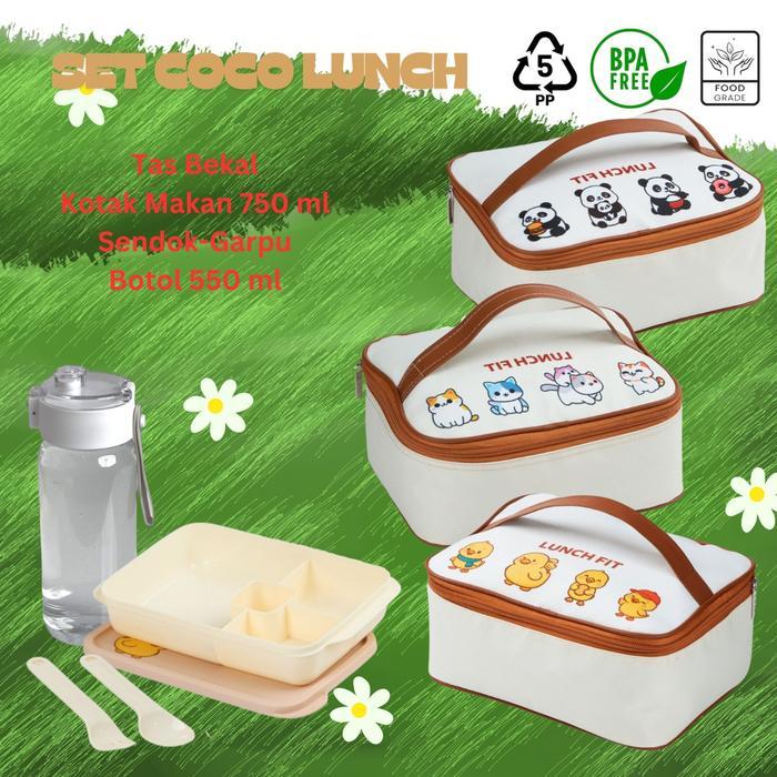Nico Shopping Set Makan Coco Lunch Tas Bekal Bpa Free Kotak Makan 750 Ml & Botol Minum 550 Ml