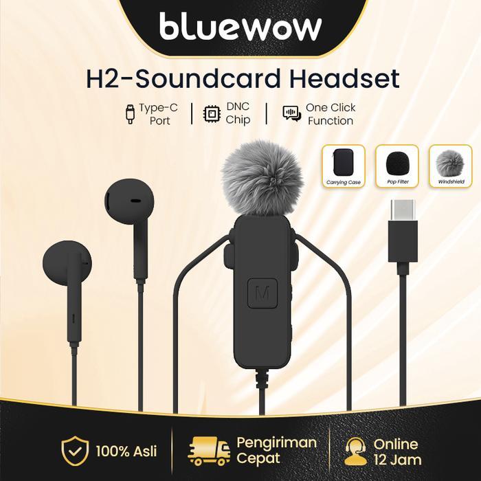 Diskon Bisa CodBluewow H2 Wired Soundcard Headphones Mic Lavalier Wired Mic Jepit Bluetooth