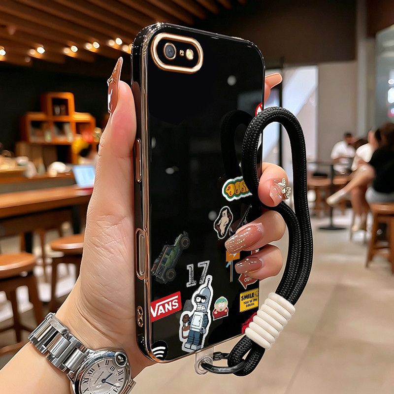 Casing HP Untuk OPPO A71 A71K Case Stiker Tren Robot Kasing Ada Talinya Cesing  Gold Frame Kesing Li