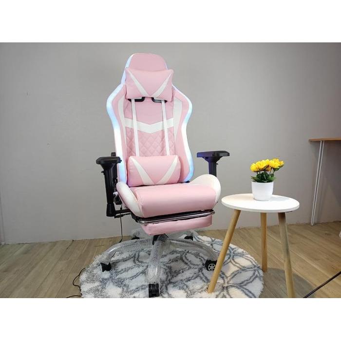 BANGKU GAMING LED KURSI GAMING HIDROLIK RGB LED GAMING CHAIR TERMURAH BESTSELLER - 393 LED Pink