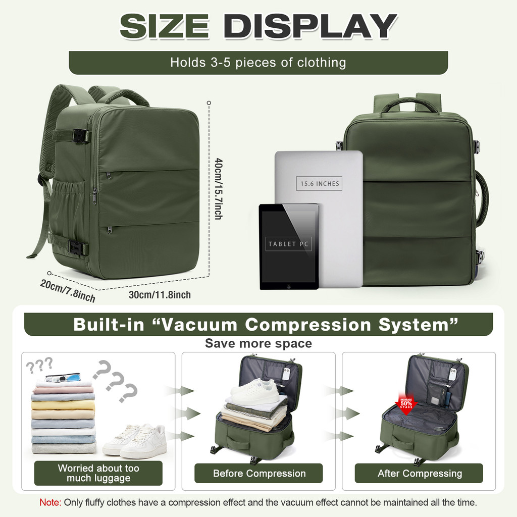 Genuine Luggage, Ryanair Hand Luggage 40x30x20 Travel Backpack, Women Men Work Backpack Vacuum Bag