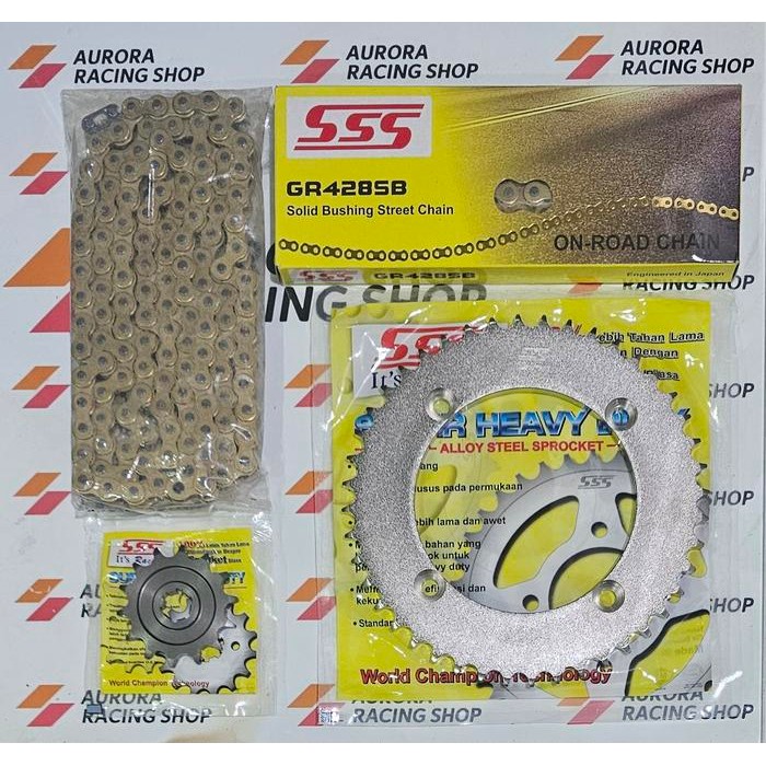 Gear Set Sss Super Moto Klx 150 / D Tracker 150 & Rantai Sss 428 Sb Gold Original