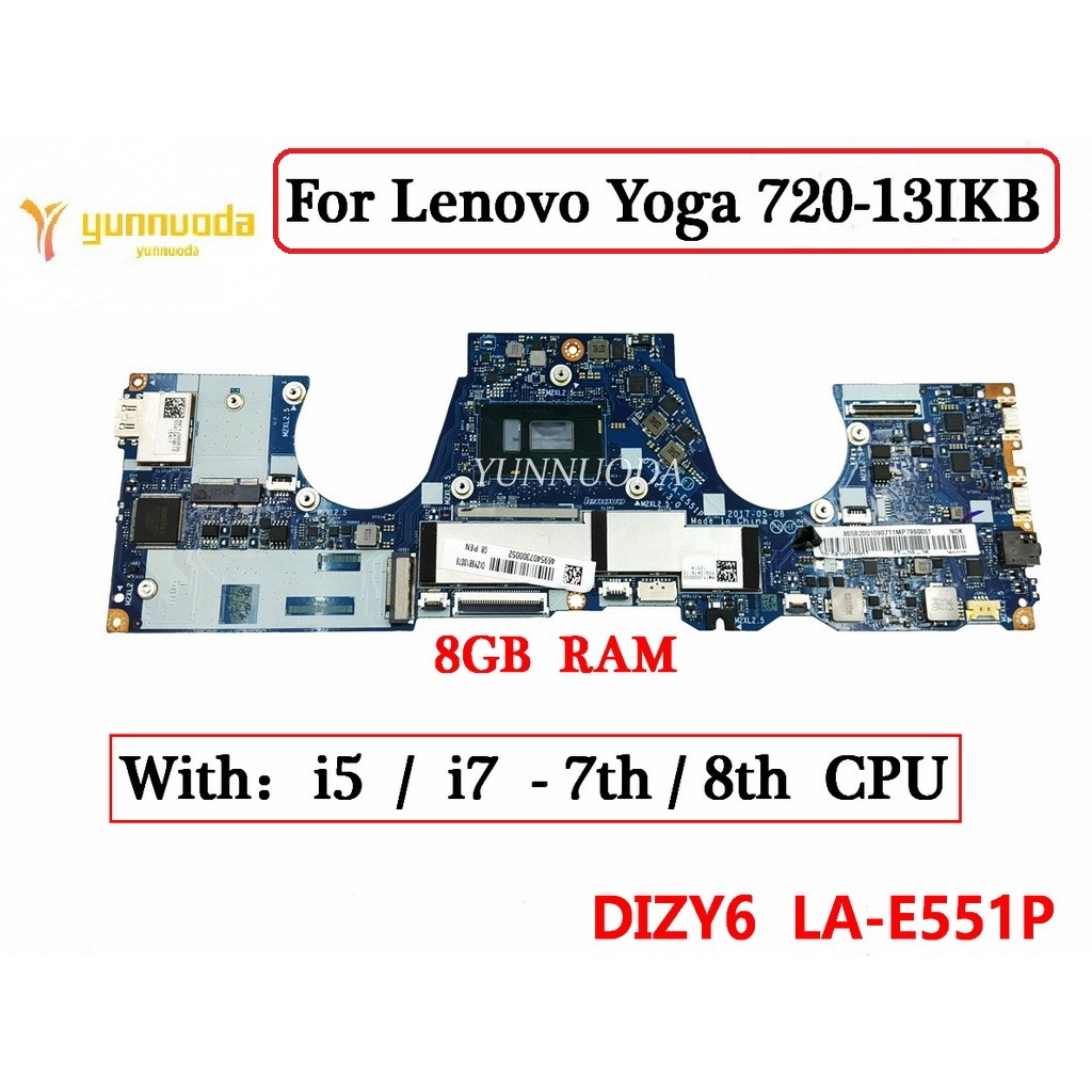 Casing Laptop DIZY6  LA-E551P Motherboard For Lenovo Yoga 720-13IKB Laptop Motherboard With I5 I7 7t