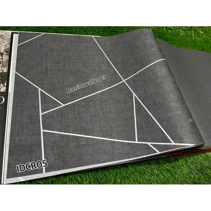 Wallpaper Dinding Geometri Segitiga Abstrak Hitam Abu Cream Putih