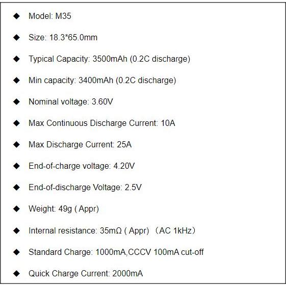 Safetr- Authentic Vapcell 18650 3500Mah 25A Battery Batre Baterai Batere Rechargeable Cas