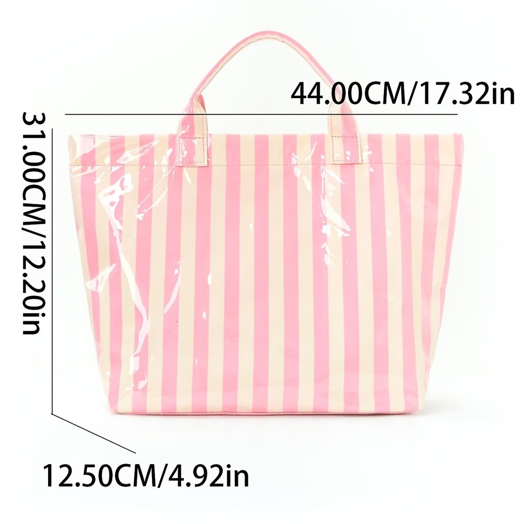 Striped PVC Tote Bag, Large Glossy Striped Handbags, Waterproof Top-Handle Bag, Plastic Tote