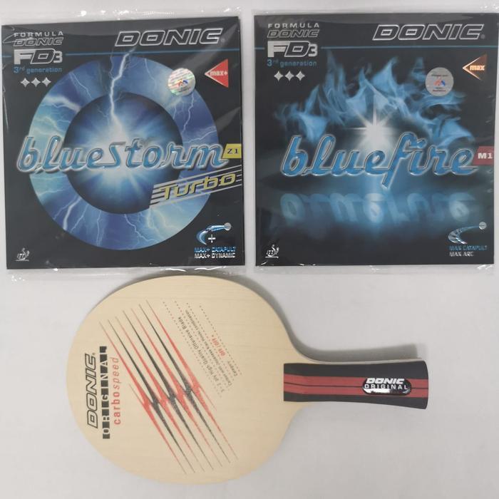 Imaginativer// Donic Bat Pingpong Original Carbon Speed + Karet Bluestorm Z1 Turbo & Bluefire M1