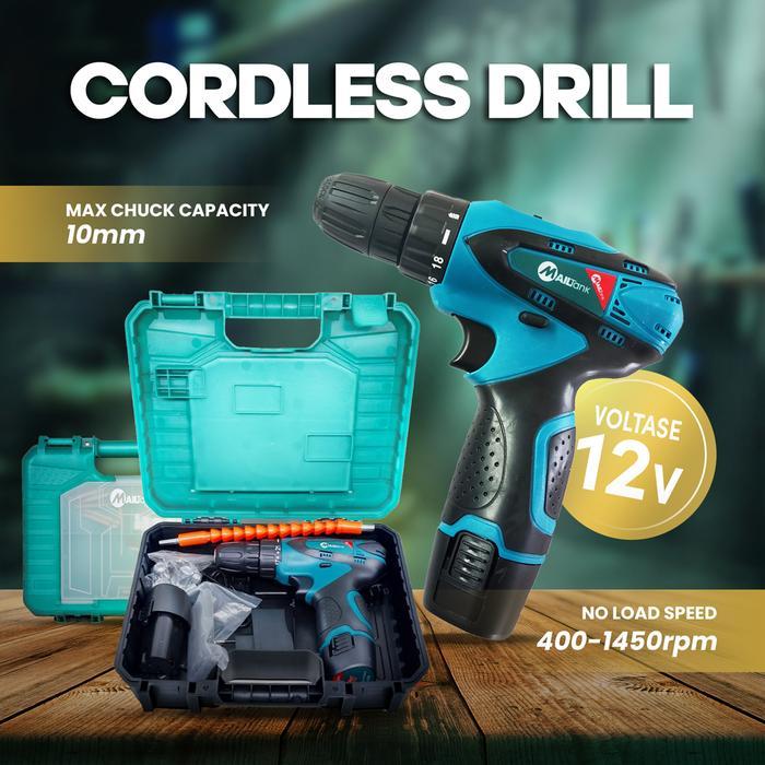 NEW MailTank SH191 Mesin Bor Baterai Cordless Drill 12V MailTank , BOR CAS 2 BATERAI