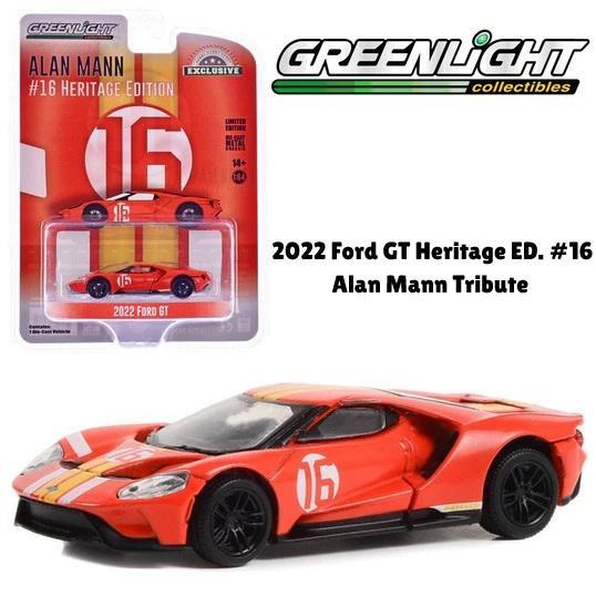Ready 30395 - Greenlight 1/64 2022 Ford GT Heritage Edition 16 Alan Mann Tribute Diecast Mobil