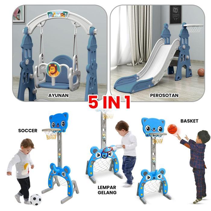 Mainan Anak Ayunan & Perosotan 5In1 Mainan Anak Multifungsi Ayunan Set Anak Ayunan, Perosotan