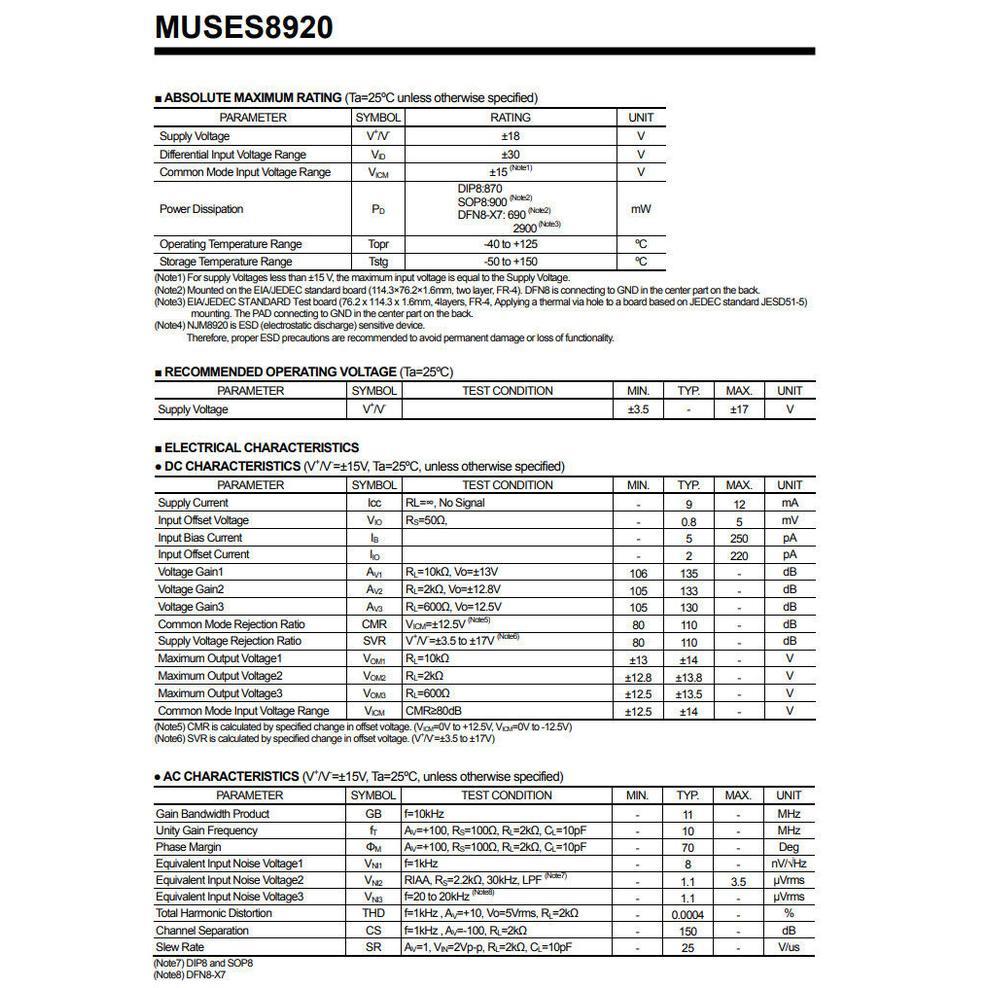 MUSES 8920 OP AMPS DUAL INPUT J-FET - SMD