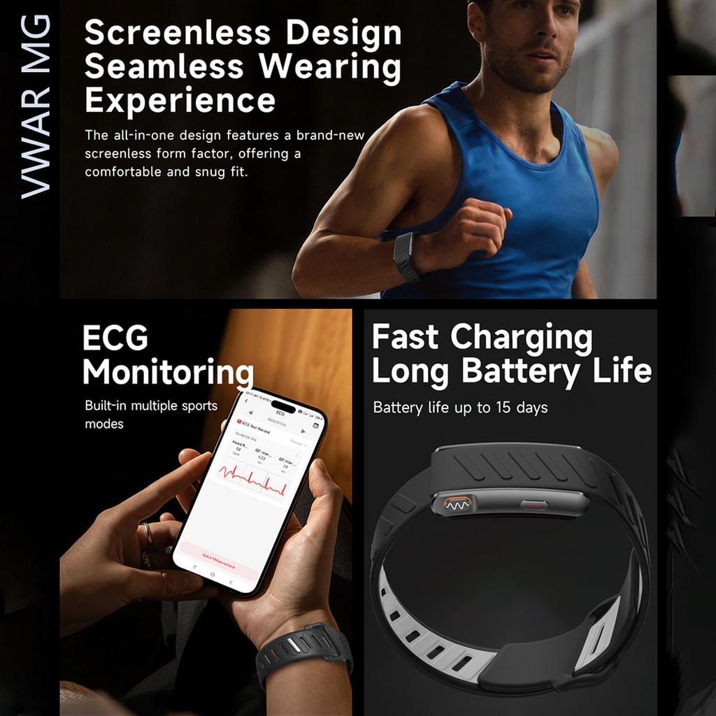 VWAR 5.0 MG Sport Fitness Tracker UltraLight Blood Oxen Pressure Uric Acid Blood Lipid ECG Smart