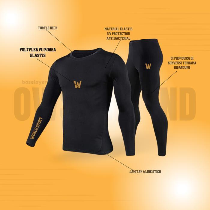 Baselayer Manset Olahraga Pria Original OWS PRO GOLD/ Top Set Baselayer Manset Kompresi lengan
