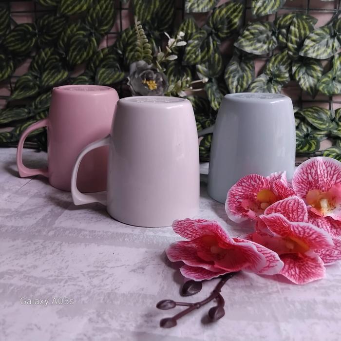 Promo 6 Pcs Cangkir Gelas Mug Gagang Kopi Teh Susu Plastik 350 Ml Warna Semi Melamin Tebal Tahan