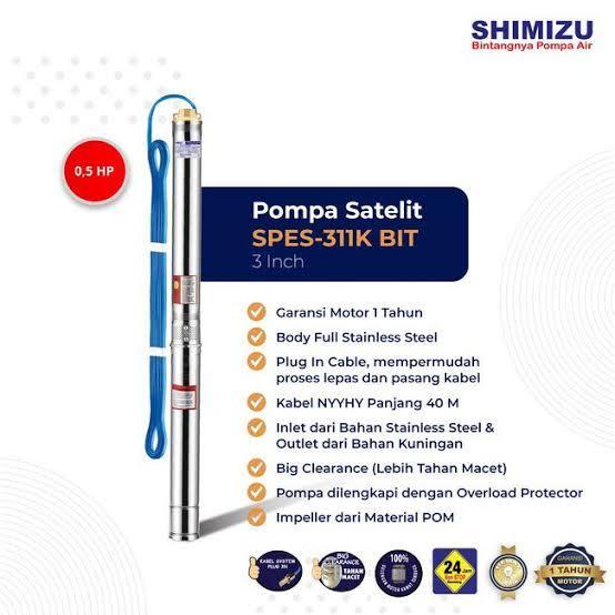Submersible Pump Shimizu Spes-311K Bit 0,5Hp 3"+Kabel Pompa Satelit