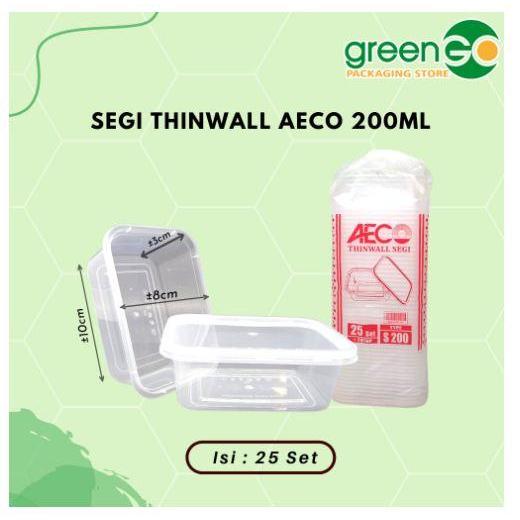 TERLARIS THINWALL SEGI AECO 200ML 25 SET TUTUP THINWALL KOTAK KECIL BENING KOTAK MAKAN PLASTIK MURAH