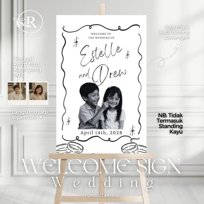 Welcome Sign Wedding/Welcome Sign Custom Foto Masa Kecil/Tulisan Welcome Sign Acara/Standing Foto/