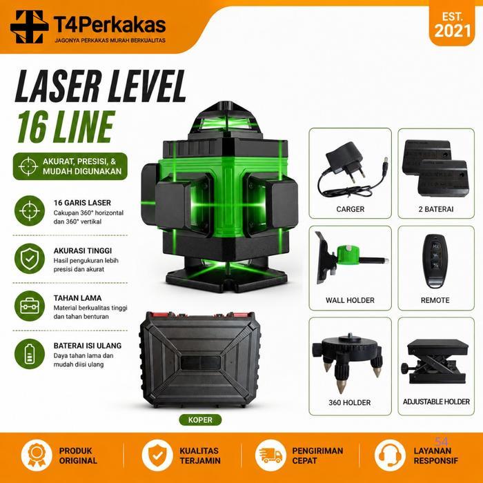 Boos Laser Level 16 Line Self Leveling Laser Level Hijau 2 Baterai