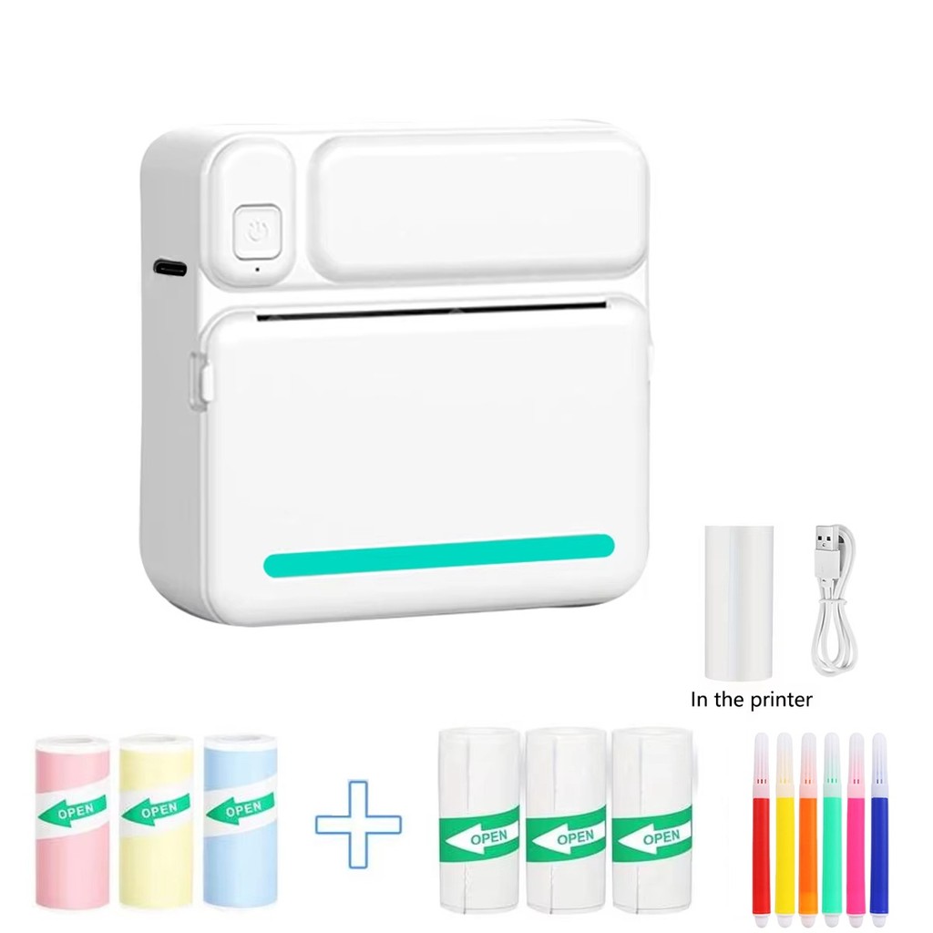 Mini Portable Sticker Printer, Mini Thermal Printer with Rolls Paper, Bluetooth Inkless Print,