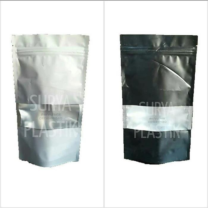 Standing Pouch 12X20 Putih Hitam Standing Pouch Window Kemasan Makanan