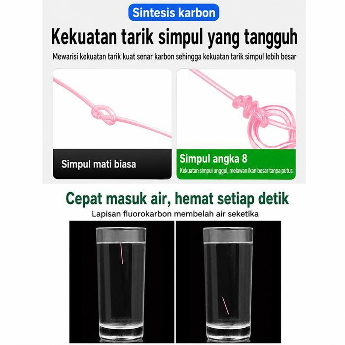HALODN Senar Pancing Senar Tenggelam Serat Karbon Senar Fluorokarbon Leader FTK Leader Senar