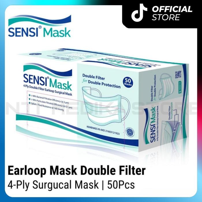 New SENSI - Masker 4 Ply Earloop Double Filter Surgical Mask Darah