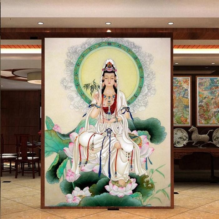 Ready DIY Diamond Painting Full Dewi Kwan yim guan yin teratai 70x90cm D597