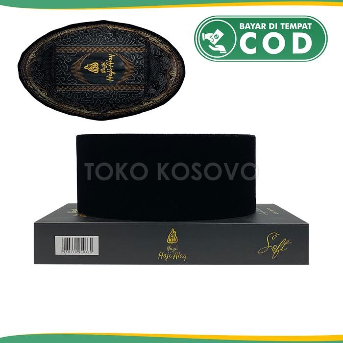SIAPKIRIM Songko Premium HAJI ALAY DELUXE AC Tinggi 7 8 9 10 Cm Peci Hitam Sholat Bludru Ukuran Anak