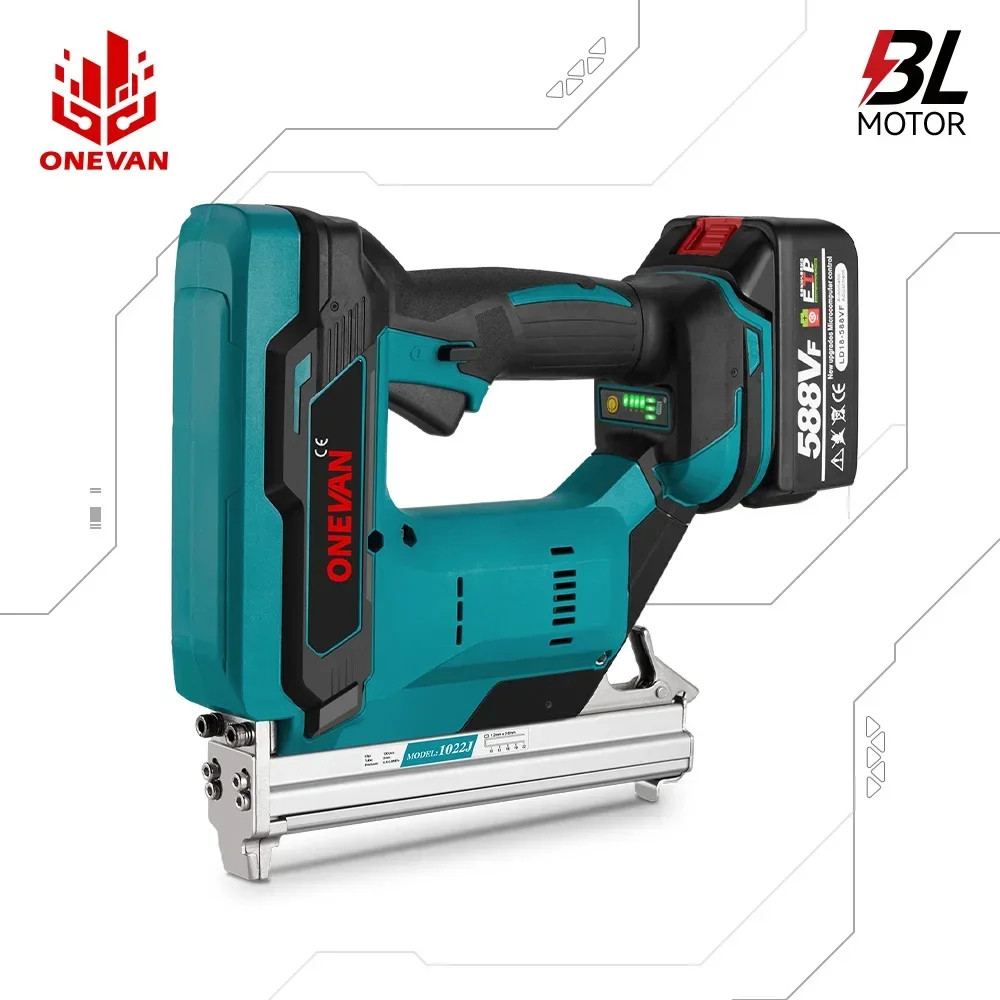 NEW ONEVAN 1022J 2Gears Brushless Cordless Electric Nailer Stapler Furniture Staple Gun Woodworking 