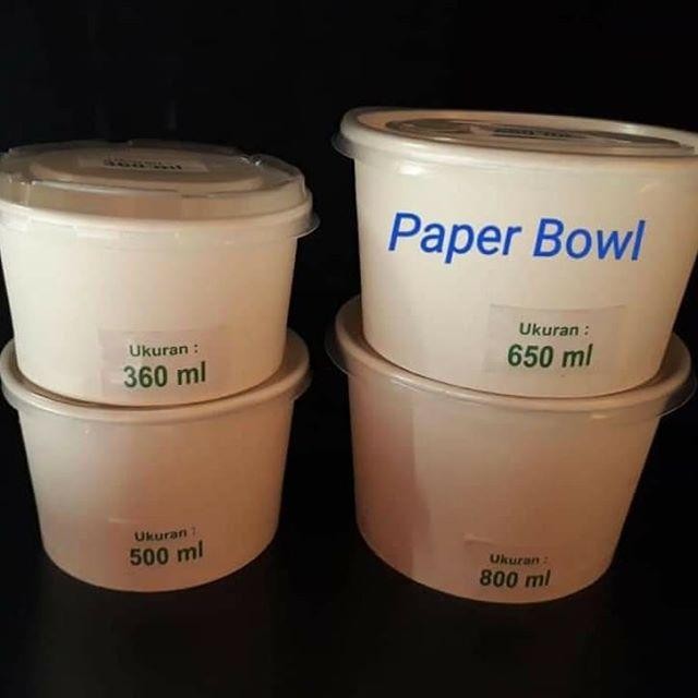 Paper bowl Food grade(Rice bowl)650ml+lid isi 25 Set