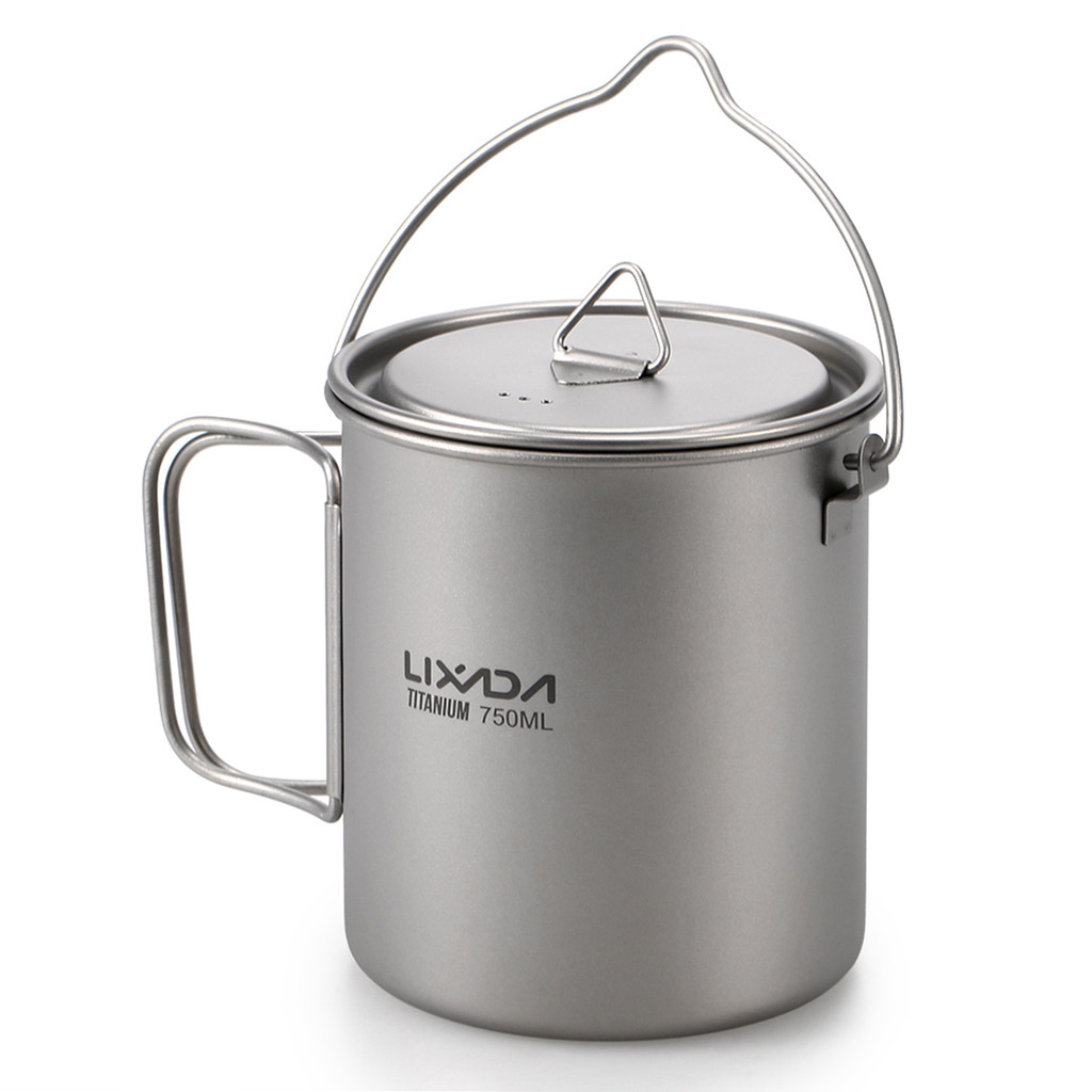 Lixada Titanium Pot Camping Water Cup Mug Lightweight Titanium 750ml Pot 350ml Water Cup Mug Camping
