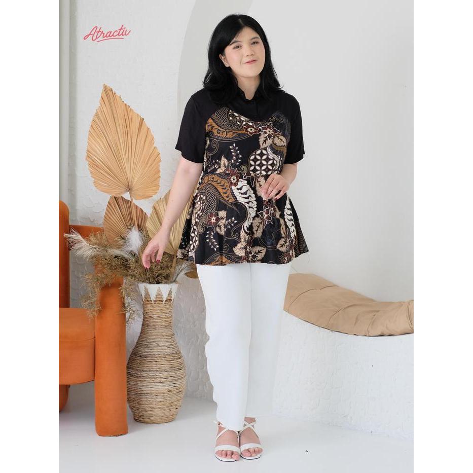 ATRACTIV Batik Peplum Lengan Pendek Jumbo LD120 LD130 LD135 LD142 Atasan Batik Jumbo Blouse Batik