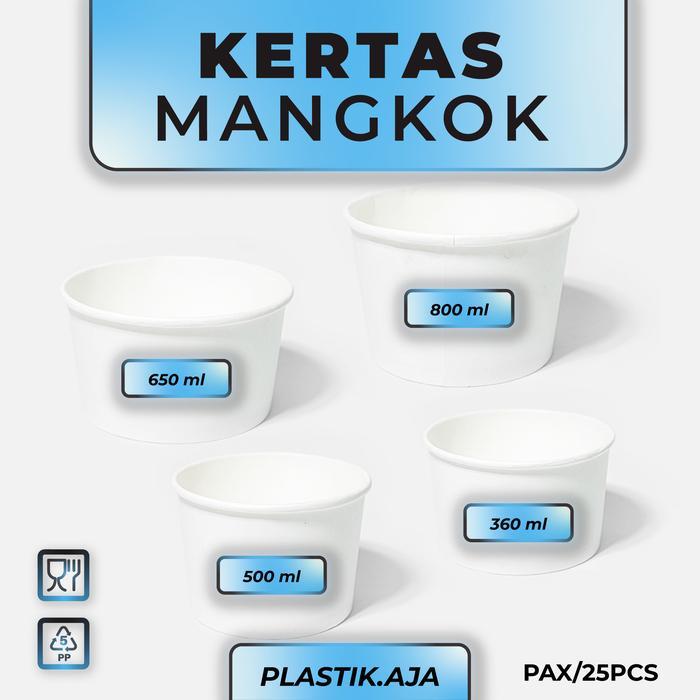 KIRIMCepAt- Paper Bowl 650 Ml + Tutup Polos Mangkok Cup Tahan Panas Rice Bowl