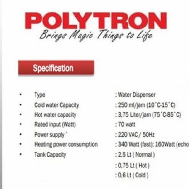 Dispenser Galon Bawah Panas Dingin Polytron Pwc 600 (Luar Kota)