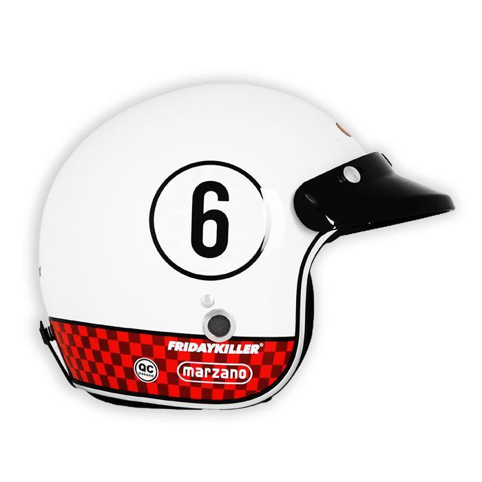 Helm Retro Marzano X Friday Killer - 666 RACING - V2 WHITE RED