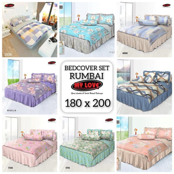 My Love Bedcover Set Rumbai King 180x200 Motif Rumbai Topi Sarung Berkualitas Tinggi Bahan Halus