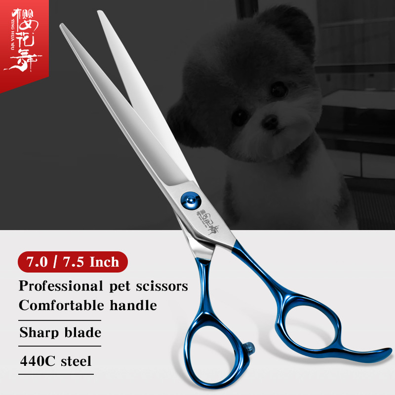 Professional pet grooming scissors Japanese 440C Steel Blue handle pet straight scissors dog groomin