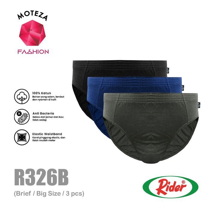 Celana Dalam Underwear Brief Pria - RIDER R 326 BS - Big Size Jumbo Nyaman Seamless Boxer Hitam