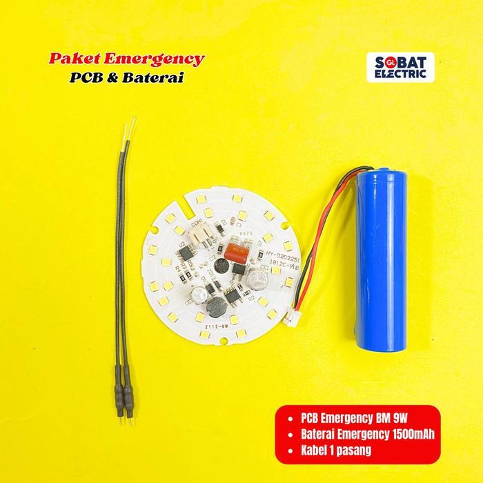 Paket Emergency PCB dan Baterai - PCB AC Emergency Baterai Lampu LED Darurat All Watt
