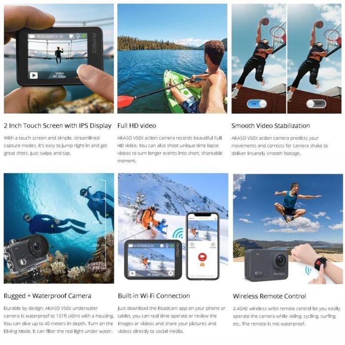 AKASO V50X ACTION CAMERA FULL HD 4K EIS WIRELESS CAM - Original Resmi