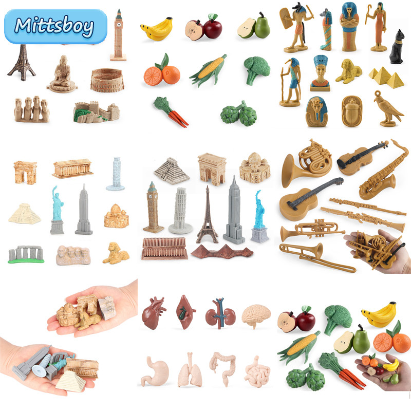 Montessori Math Toy Simulation Building Model Human Body Instrument Vegetable Pyramid Architecture