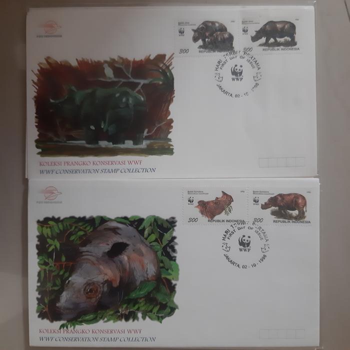 Perangko SHP set 2 sampul Badak 1996 WWF 4 prangko