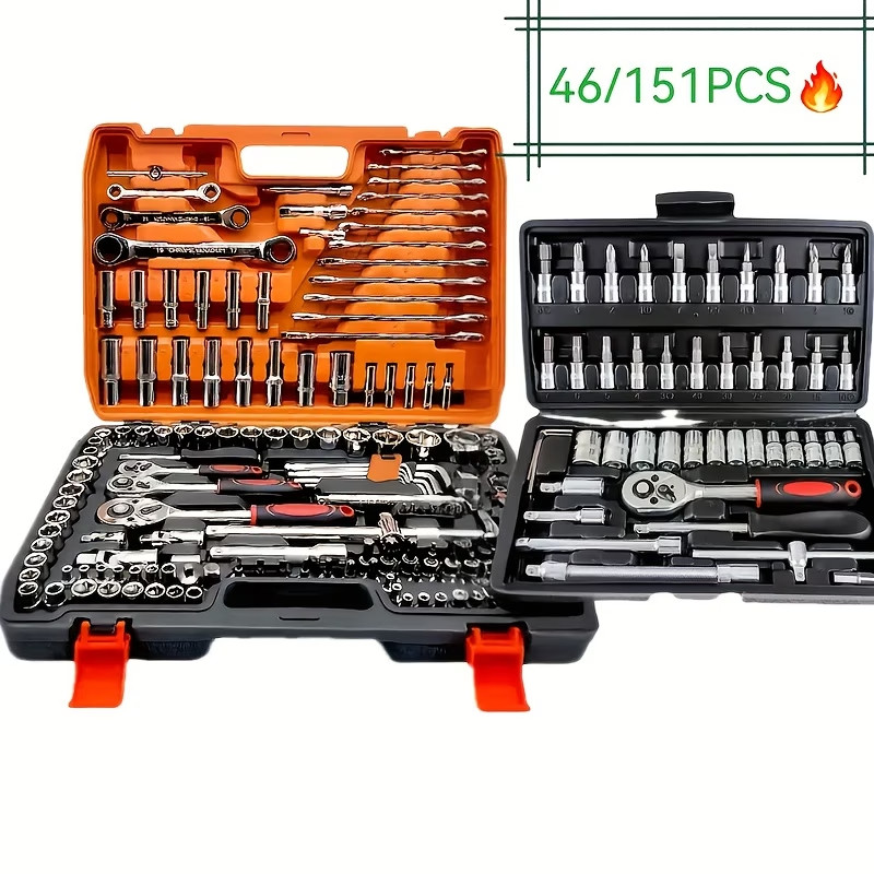 150/46pcs Socket Tool Set, Automotive & Motorcycle Repair Tool Kit - Durable Chrome Vanadium Steel,