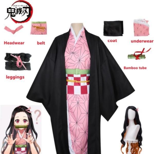 Nezuko Anime Kostum CosplayKimonoDemon Killer Kostum Nezuko WigSaberWanita Seragam Kimono