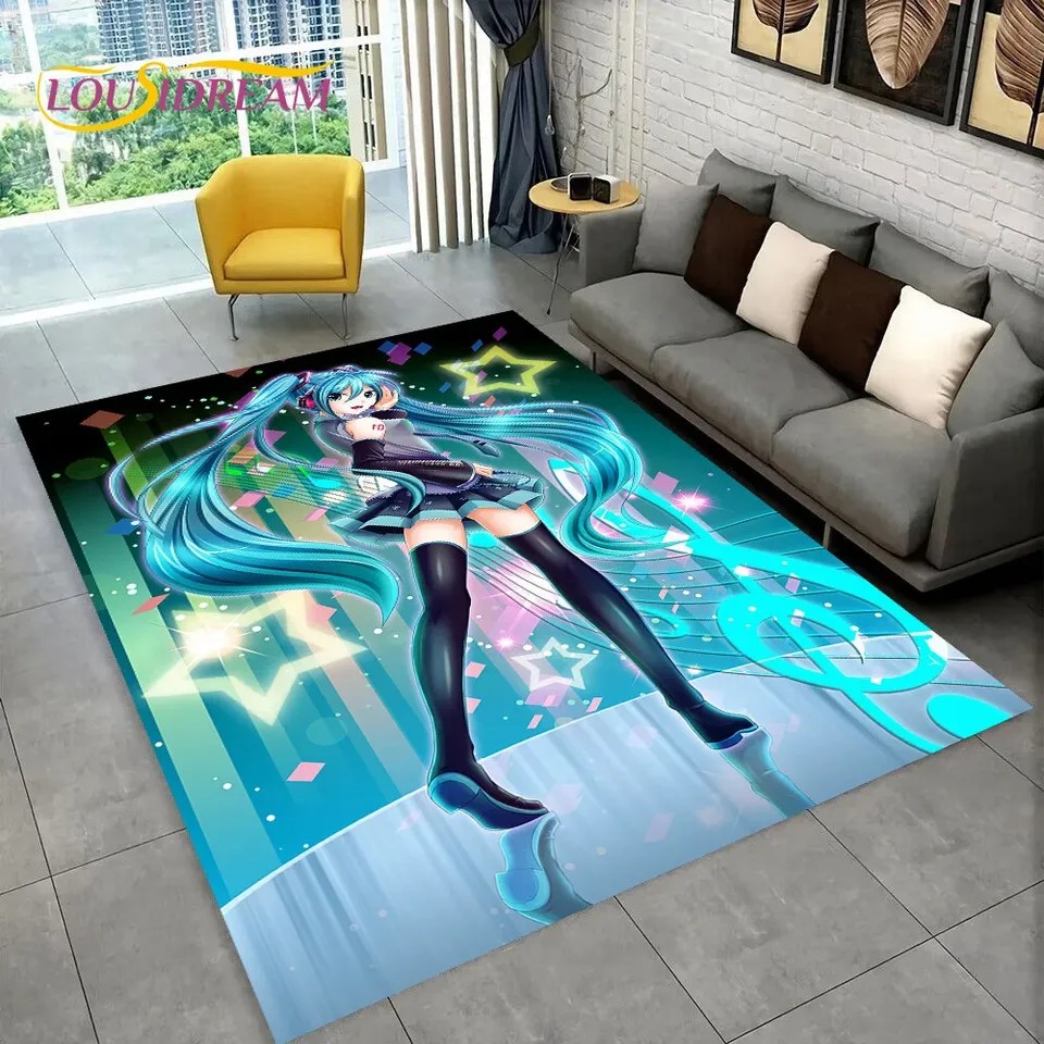 3D Tikir Tanah 3D RUG 3D Lucu M-Mikuu Musik Karakter Kartun Karpet Karpet untuk Ruang Tamu Kamar Tid