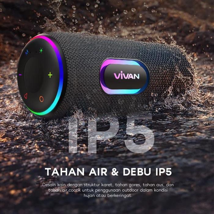 Terbaru Vivan Vs21 Speaker Bluetooth 6.0 Rgb Light 20W Waterproof Ip67 Premium