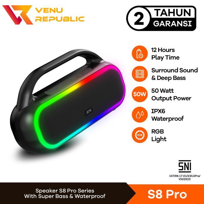 Speaker Bluetooth JETE S8 PRO - Surround Sound Deep Bass IPX6