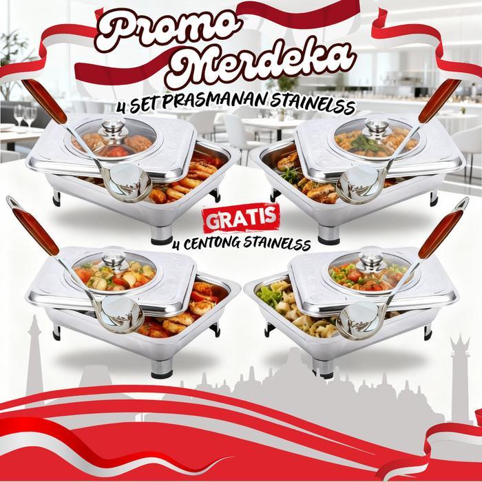 PROMO COMBO MERDEKA 4 SET PRASMANAN STAINLESS EXTRA 4 CENTONG KUALITAS TERJAMIN READY